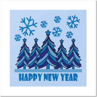 Happy New Year 2024 Tree Snowflakes Posters and Art